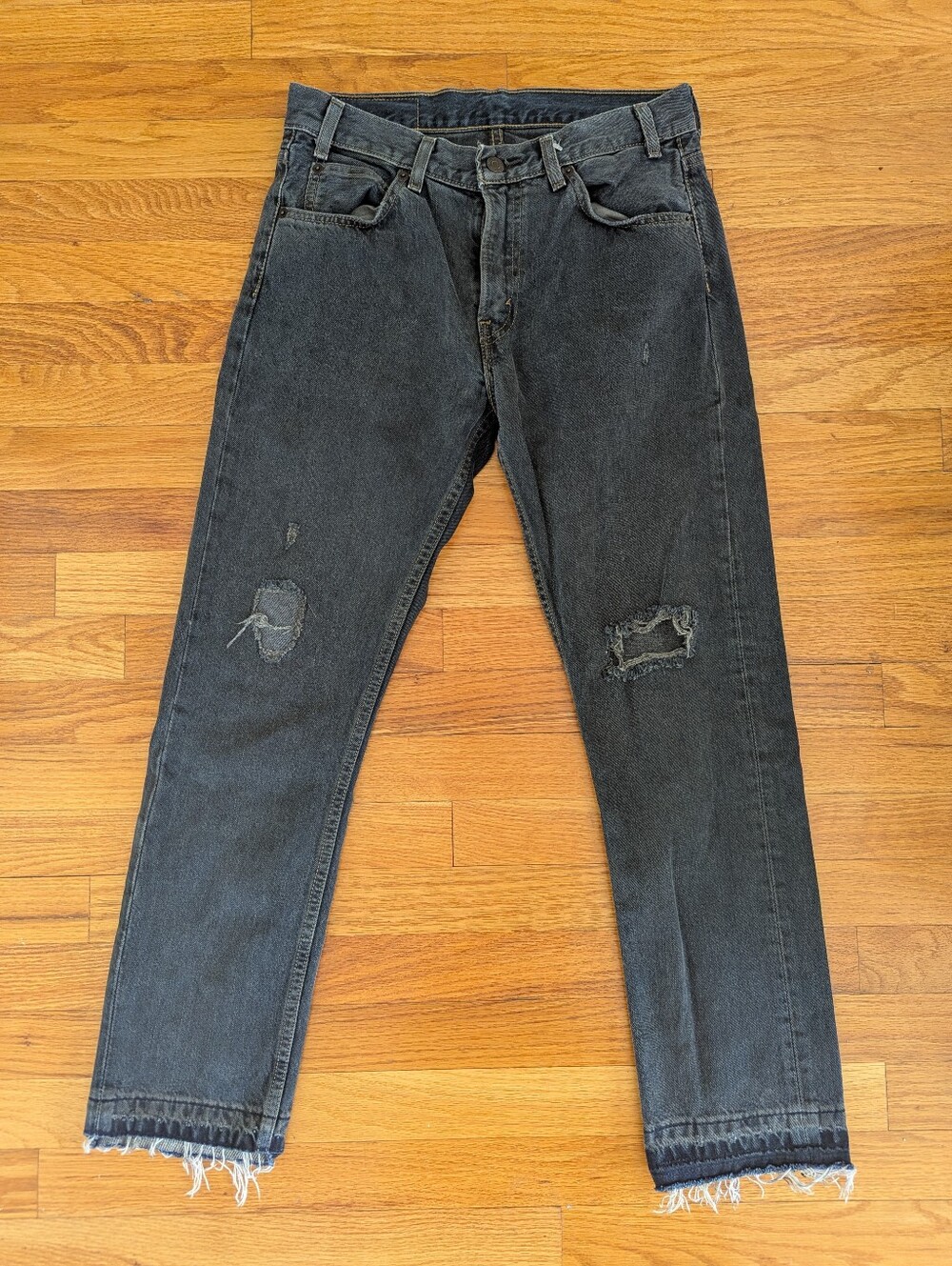 Levi's Black Slim Straight 505 Orange Tab Distressed Jeans